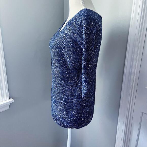 Halston Blue Silver Sequin Sweater - Picture 3 of 7